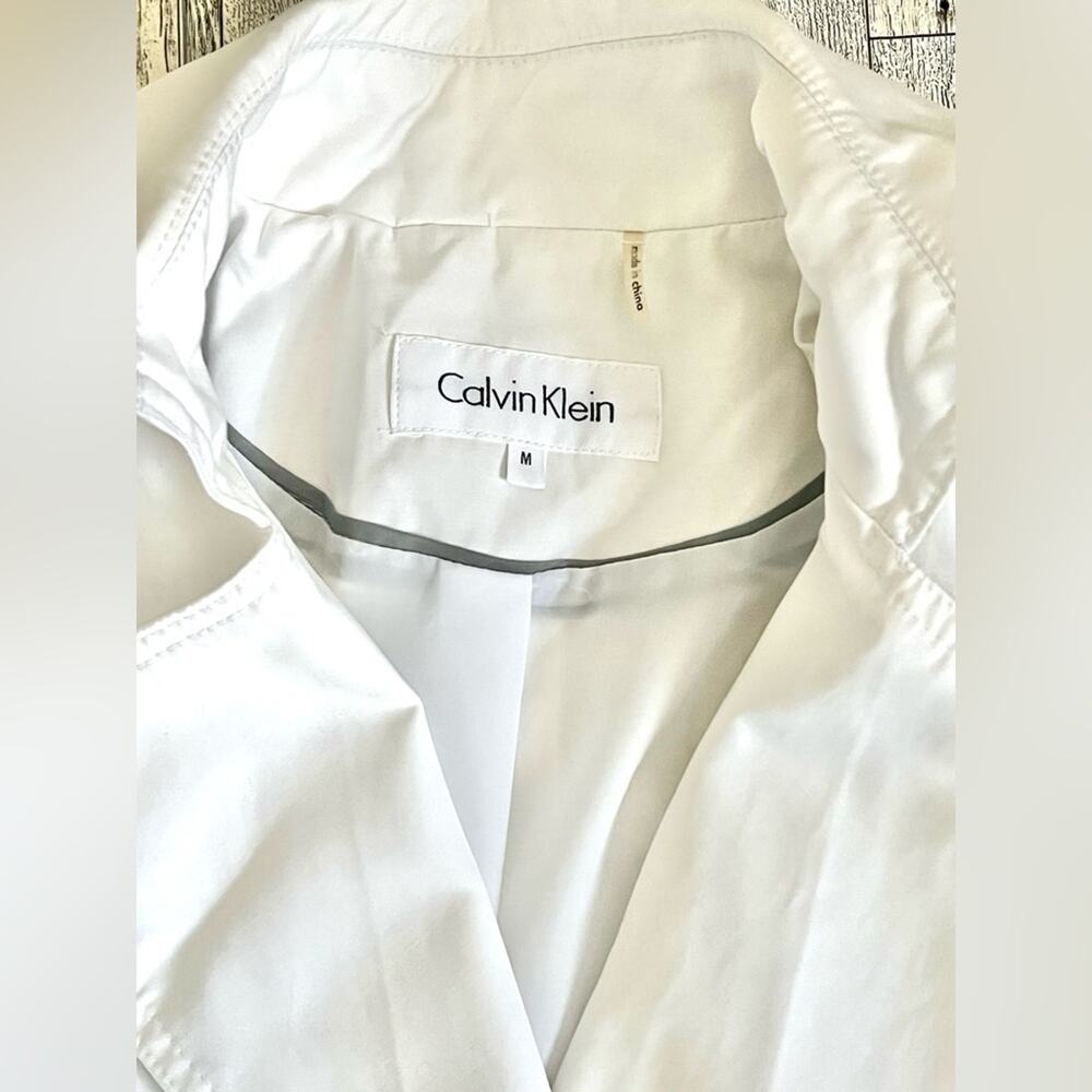 Calvin Klein Dressy White Ruffle Double Breasted Trench Coat Size Medium - Picture 9 of 9